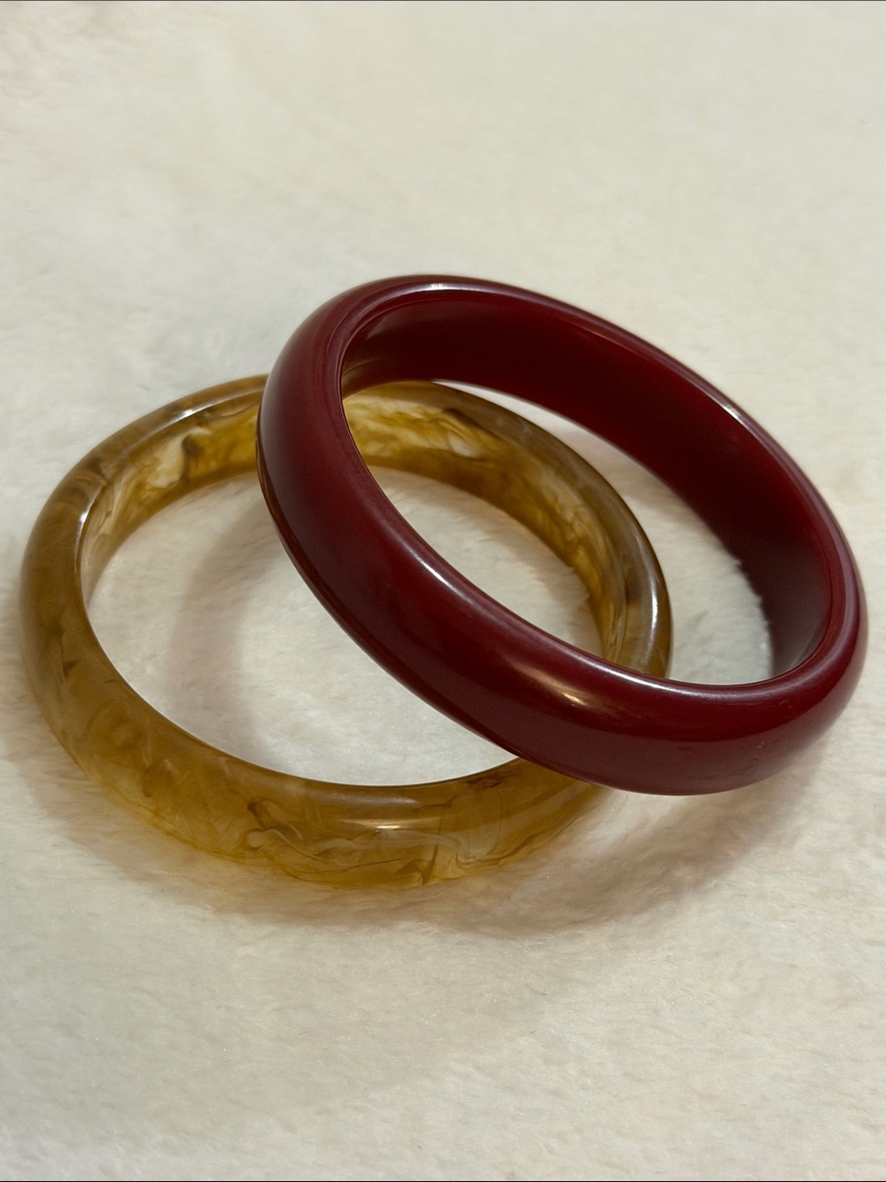 Chunky Acrylic Bangle Bracelets Set of 2 Burgundy & Marbled Amber